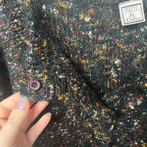 Vintage Mohair-Blend Confetti Knit Cardigan Black and Multi Boucle Textured S M - Picture 5 of 7
